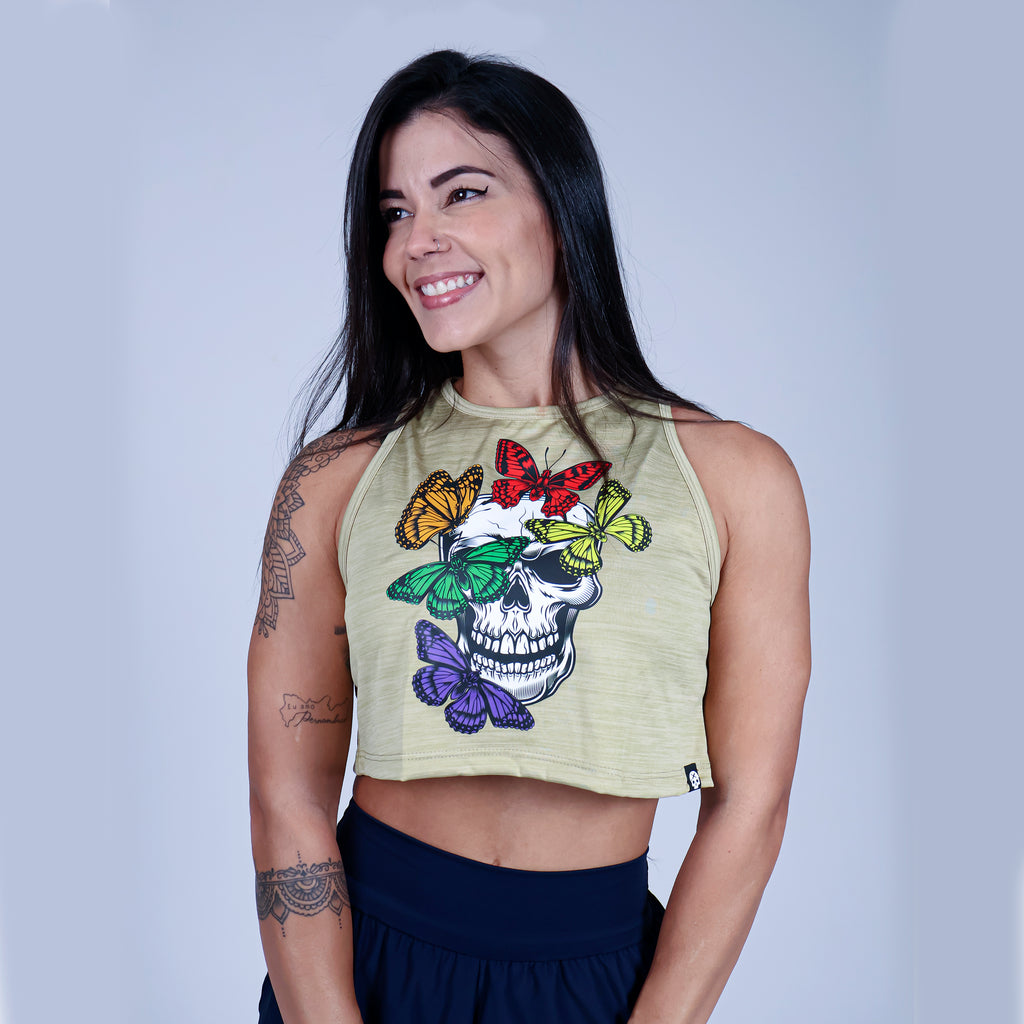 Cropped BUTTERFLY SKULL - Bege
