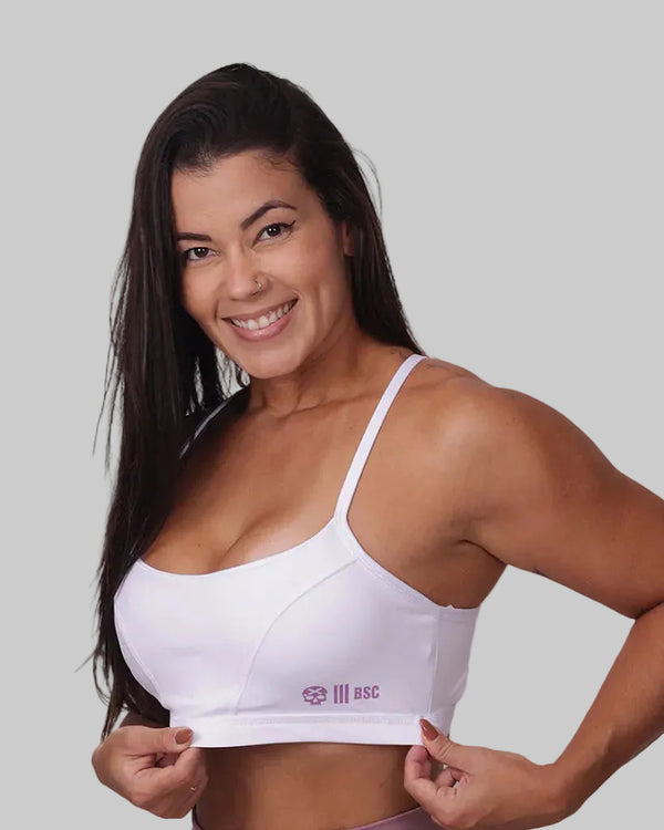 Top Fem  c/ recorte costa e Alças - Branco/Lílas