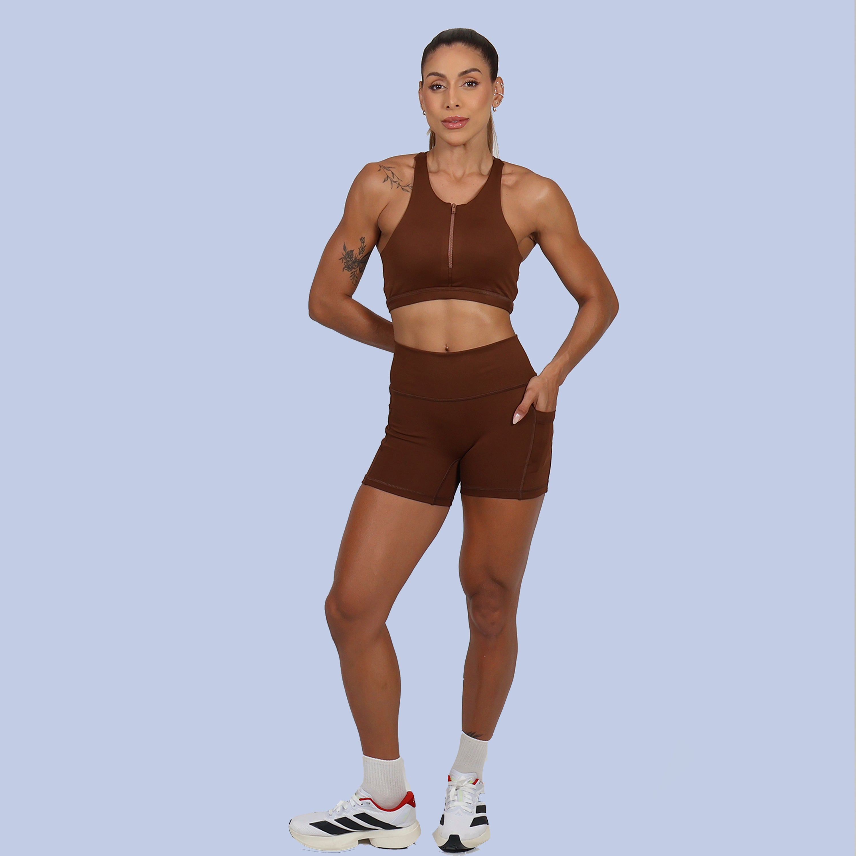 Short sem Costura c/ Bolso Lateral - Coffee