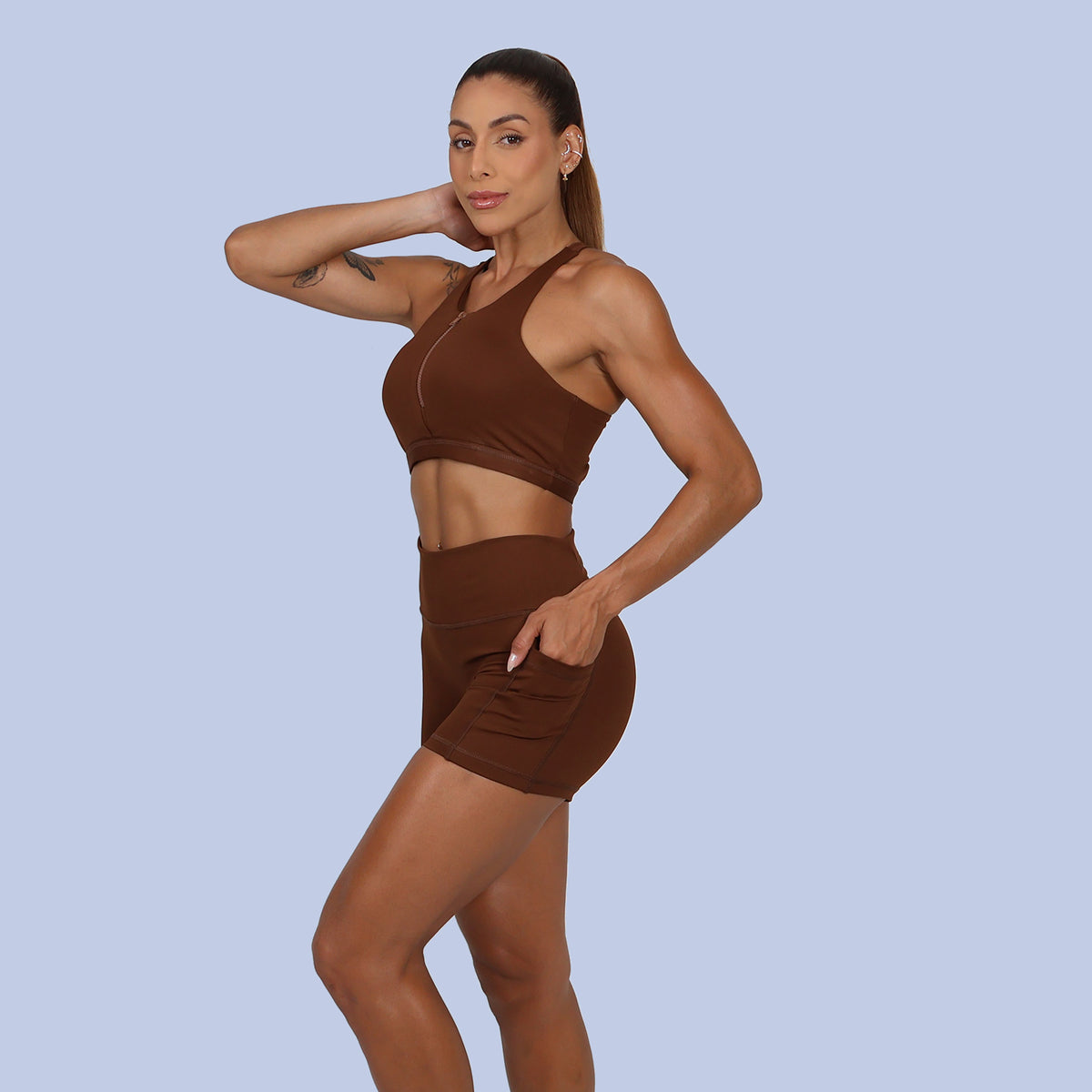 Short sem Costura c/ Bolso Lateral - Coffee