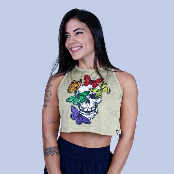 Cropped BUTTERFLY SKULL - Bege