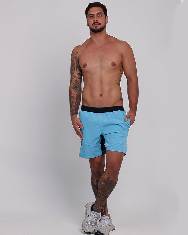 Short curto c/ Bolso e Ziper - Mescla Azul Claro