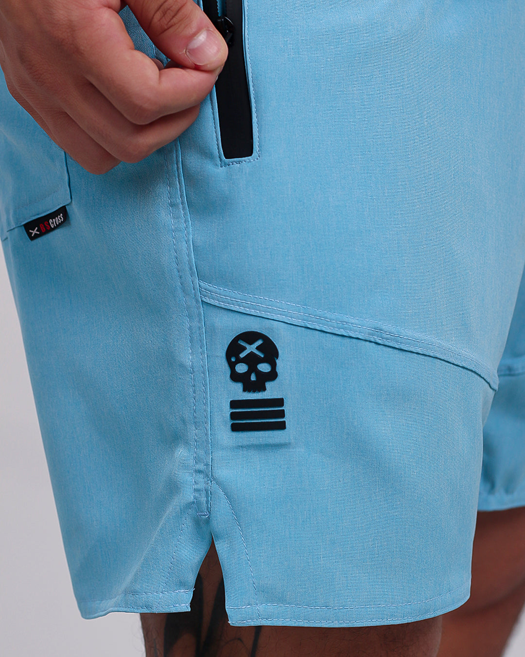 Short curto c/ Bolso e Ziper - Mescla Azul Claro