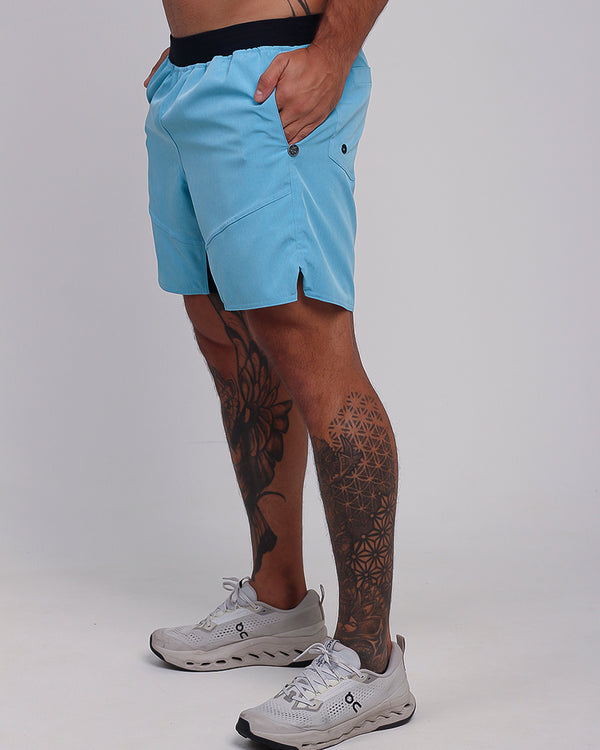 Short curto c/ Bolso e Ziper - Mescla Azul Claro