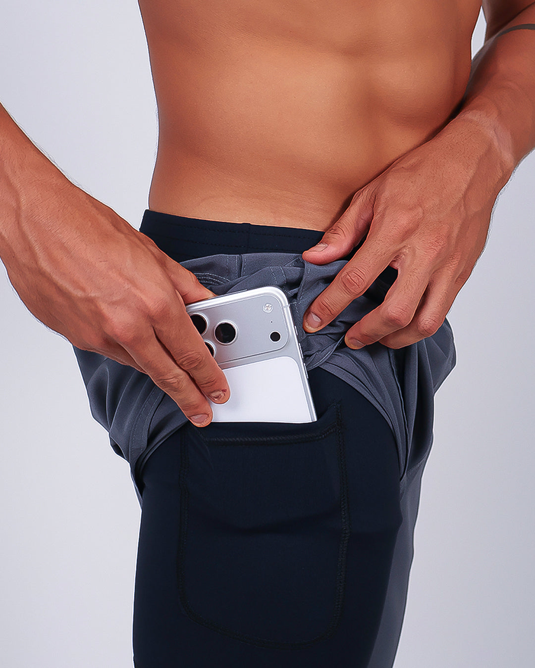 Short Masc c/ Short Térmico - Chumbo