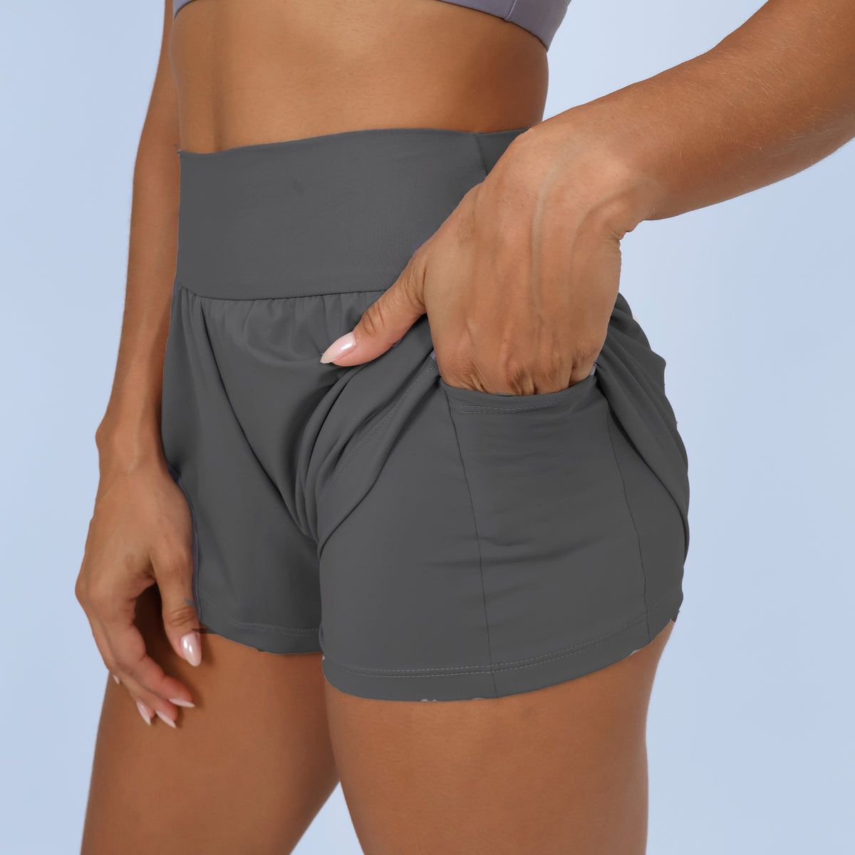 Short Duplo c/ Bolso Interno - Cinza