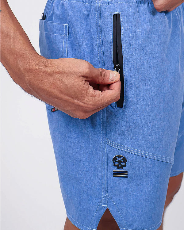 Short Masc c/ Bolso e Zíper - Mescla Azul