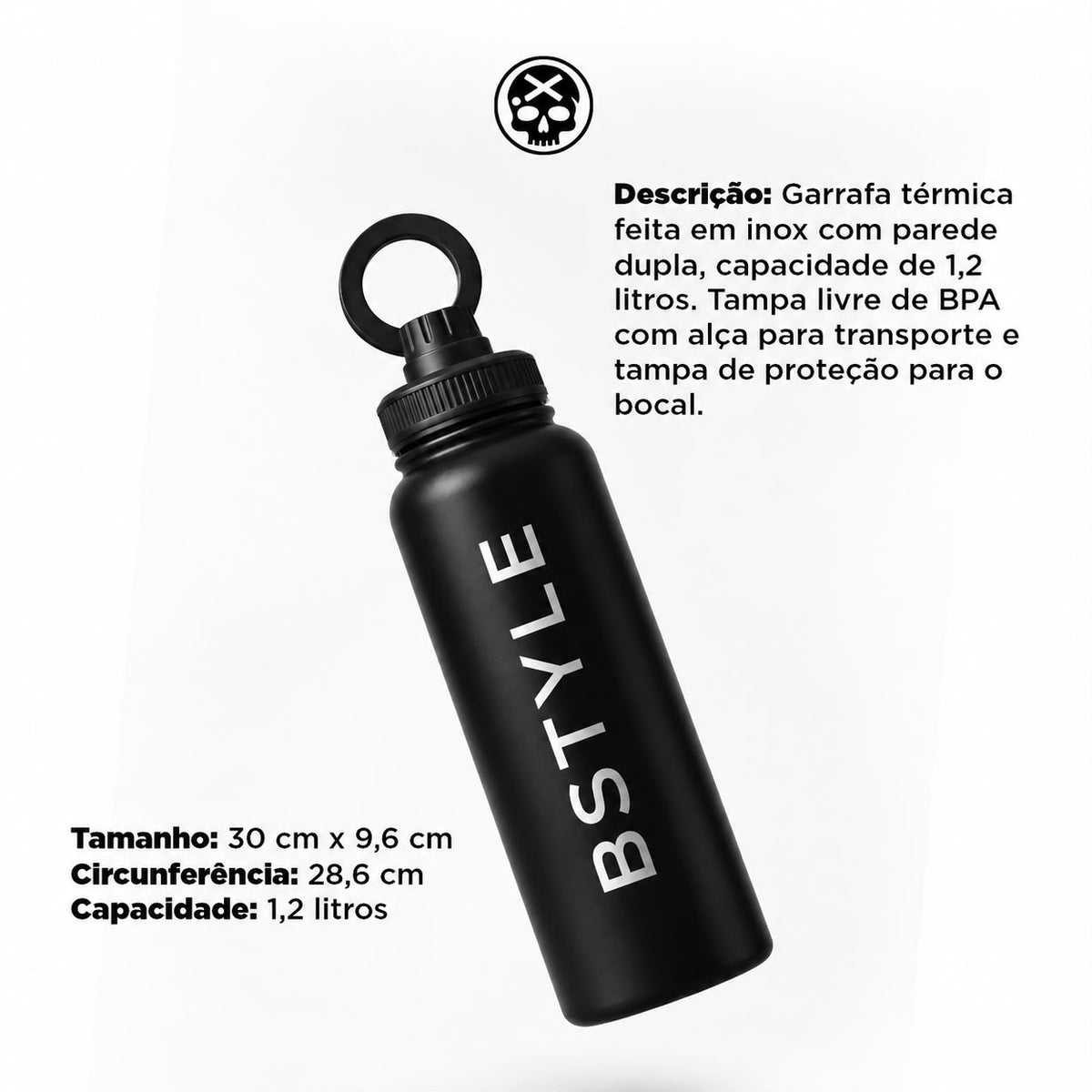 Garrafa Térmica - BSTYLE 1,2 Litros -  Preta