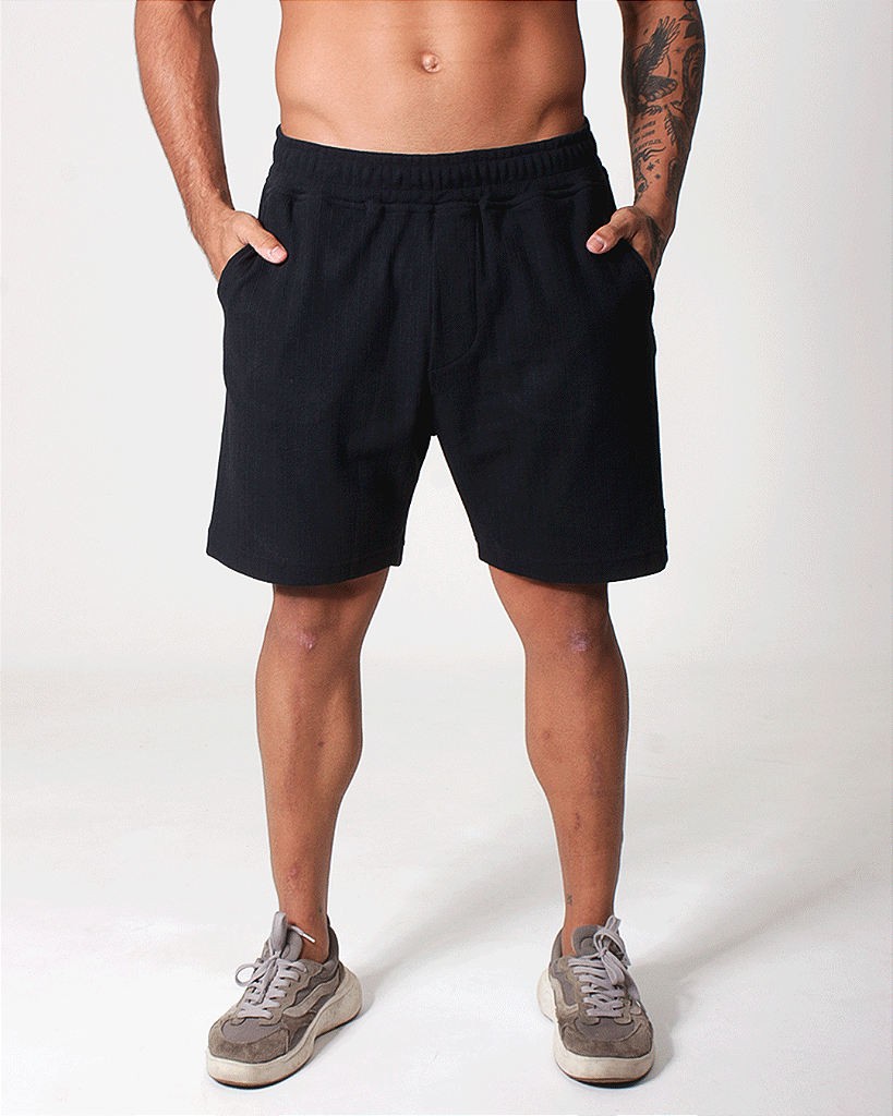 Short Masc C/ Malha Trabalhada - Preto