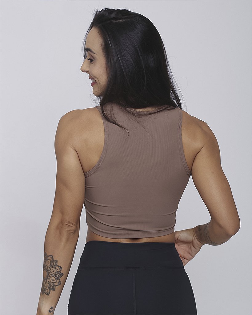 Cropped em Ribana Canelada - Marrone