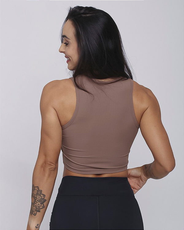 Cropped em Ribana Canelada - Marrone