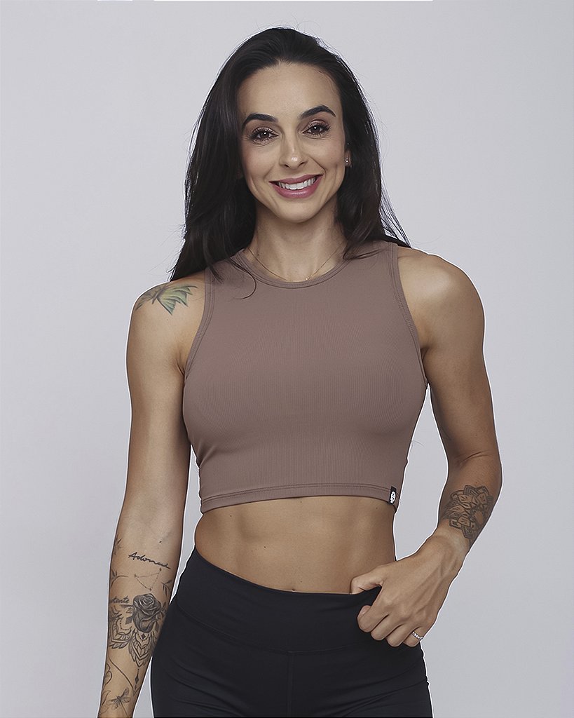Cropped em Ribana Canelada - Marrone