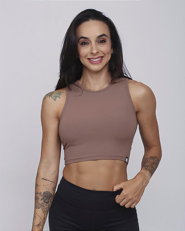 Cropped em Ribana Canelada - Marrone